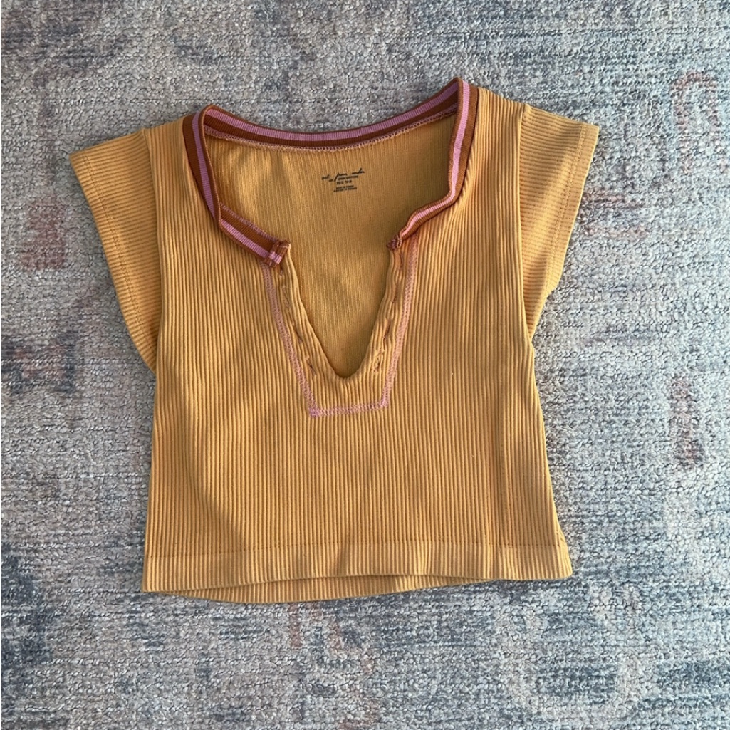 Free People Mustard Yellow Ribbed Top